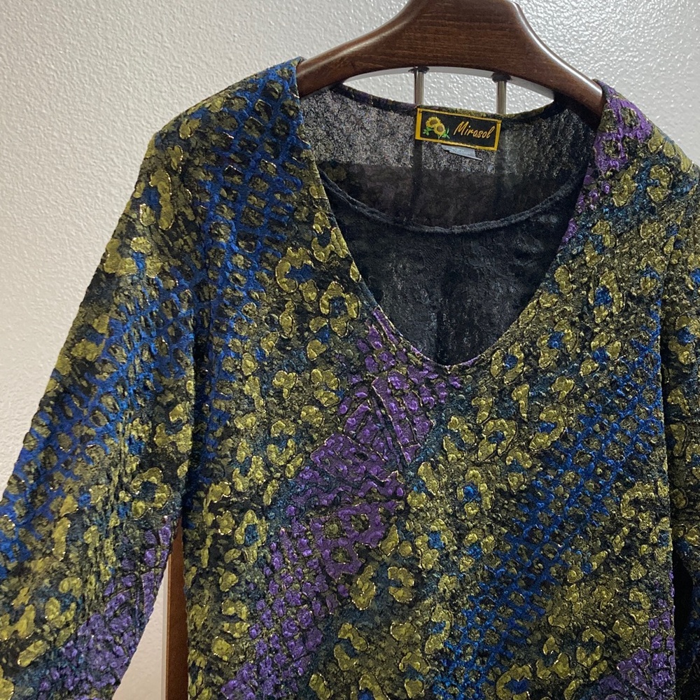 Vintage Mirasol 90s Y2K Shimmer Fairy Grunge Whimsigoth Metallic Lace Top Sz M
